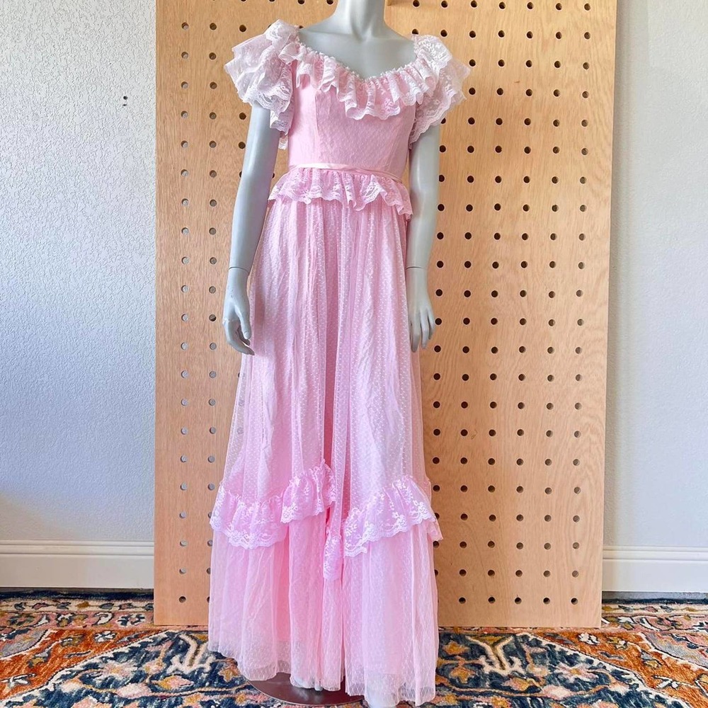 60s pink swiss dot ruffle